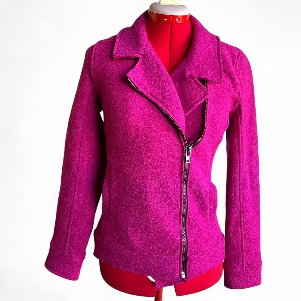 Tahari Bright Pink Fuschia Zip Up Moto Style Wool Blend Jacket XS